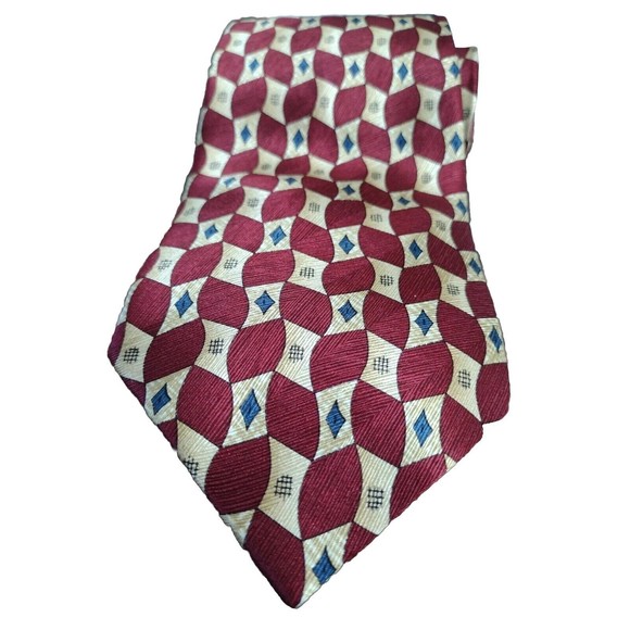 Jos.A.Bank 100% Silk Necktie Geometric Formal Print Red Gold Blue - Picture 2 of 12